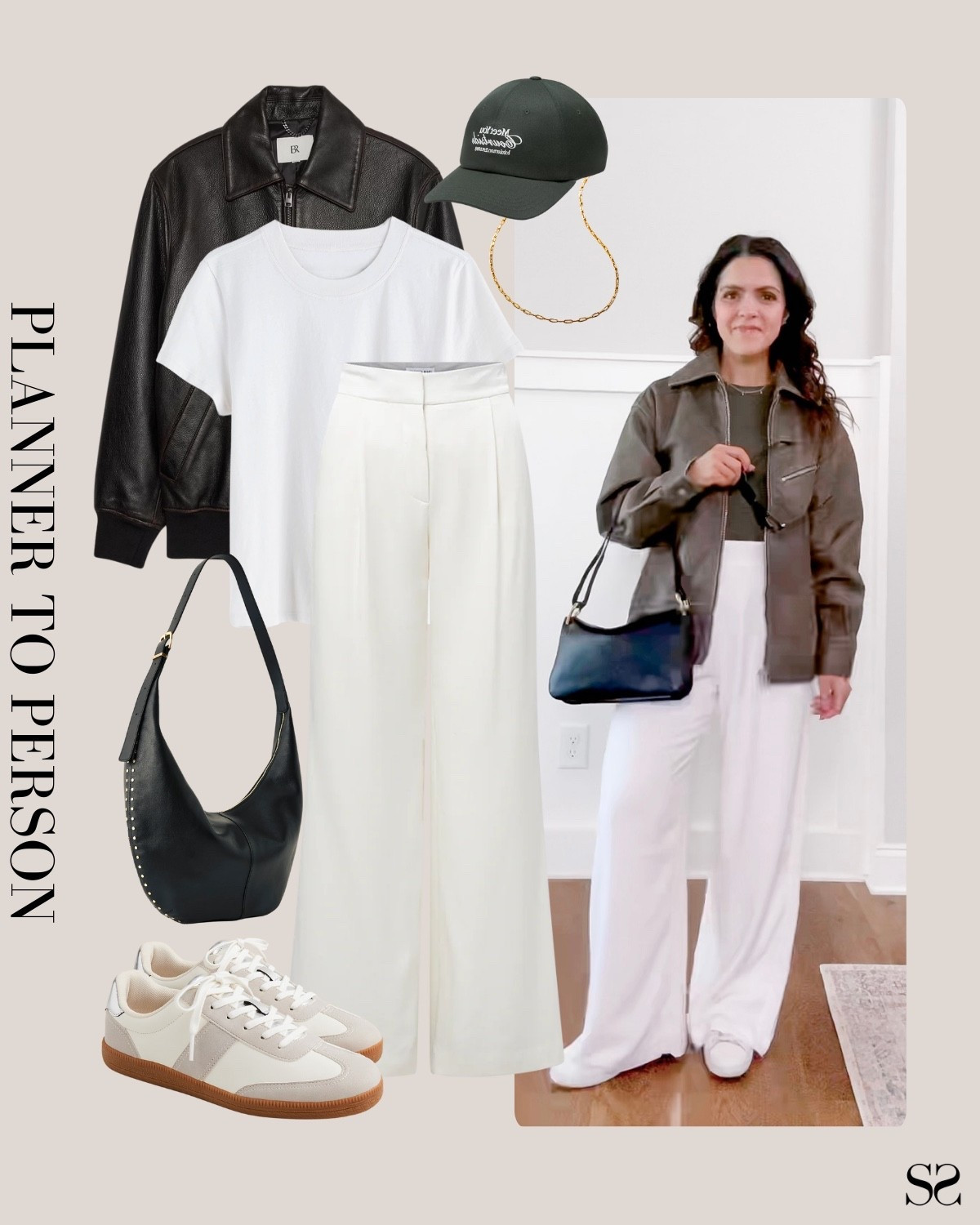 Planner to Person | Monthly outfit planner AUGUST: Summer looks, pin to planner outfit inspo | leather jacket, white tee, linen pants, sneakers, embellished tote 

#summeroutfit #casualstyle #transitionalstyle #summertofall


#LTKStyleTip #LTKSeasonal