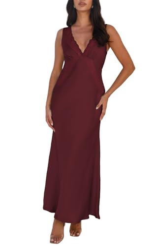 Summer Satin Lace V Neck Backless Formal Dress | Amazon (US)