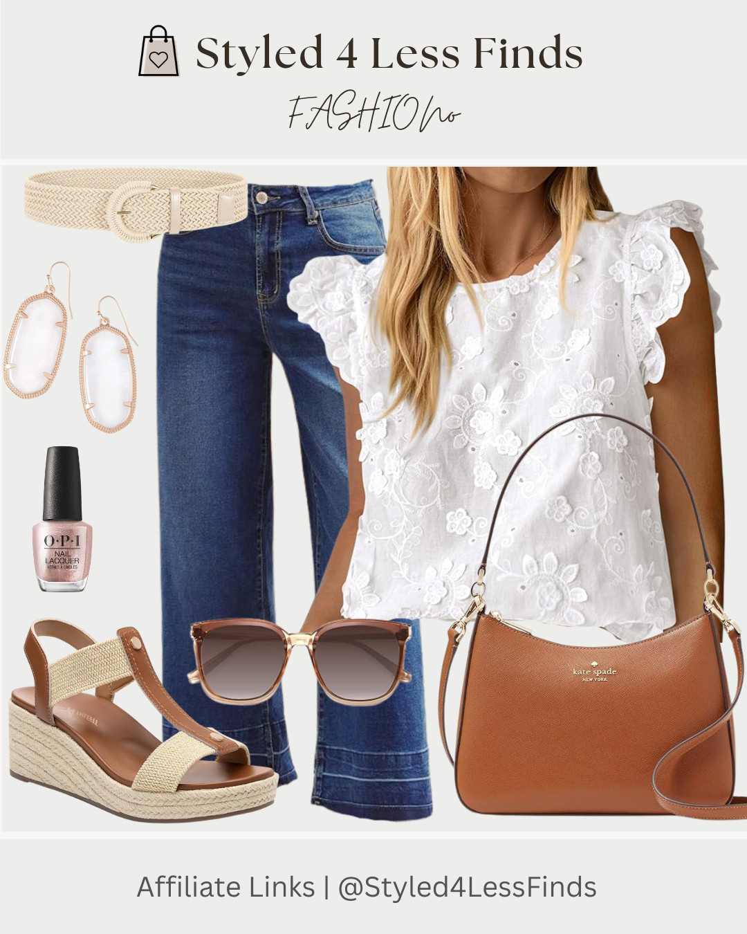 ✨ Summer Neutrals Done Right ✨

This outfit is the perfect mix of feminine details and effortless everyday style. The embroidered white flutter-sleeve top paired with cropped denim creates a fresh, polished look, while the woven accessories add that relaxed summer vibe we all love. 🤍👖☀️

Style Tip:
When wearing a statement top with texture or embroidery, keep the rest of your outfit simple and cohesive. Neutral accessories like a woven belt, espadrille wedges, and a classic tan handbag help pull everything together without competing for attention. 

 #LTKcanada #LTKsummer #LTKjeans