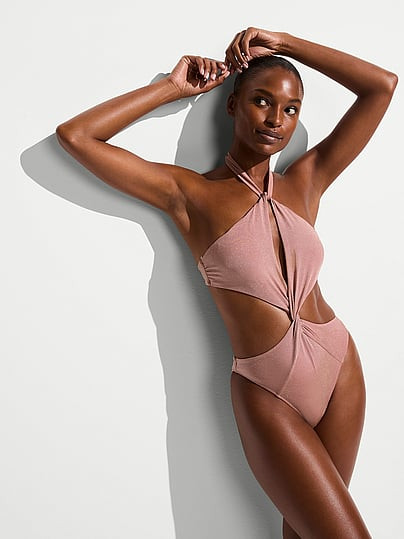 Swim Shimmer Halter Monokini One-Piece Swimsuit, Gold, XL - Women's One-Pieces - Victoria's Secret | Victoria's Secret (US / CA )