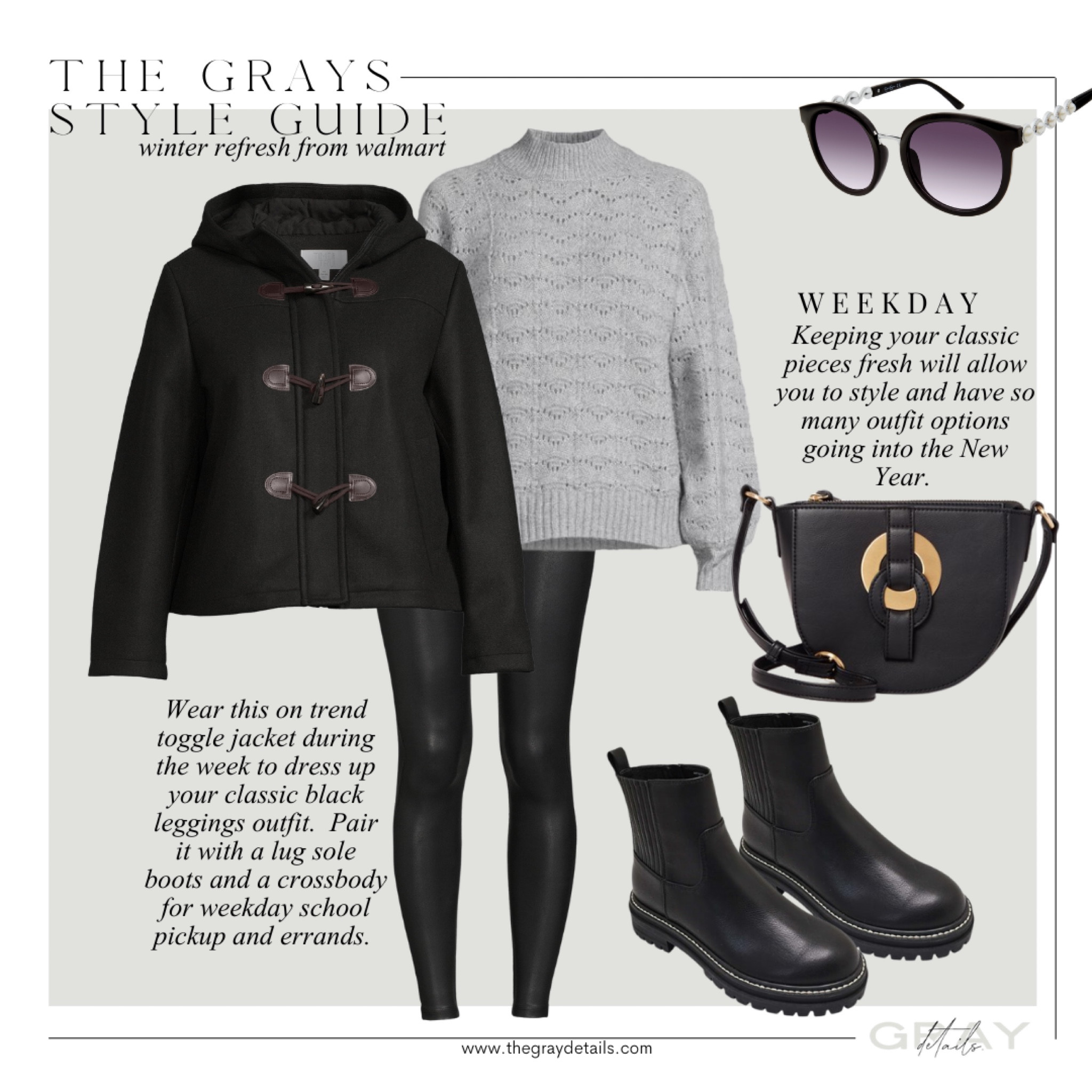 Walmart weekday casual outfit

Toggle coat
Sweater
Lug sole boots
Crossbody bag
Grey sweater 
Black faux leather leggings
Winter outfit
Travel outfit 

#LTKtravel #LTKstyletip #LTKunder50