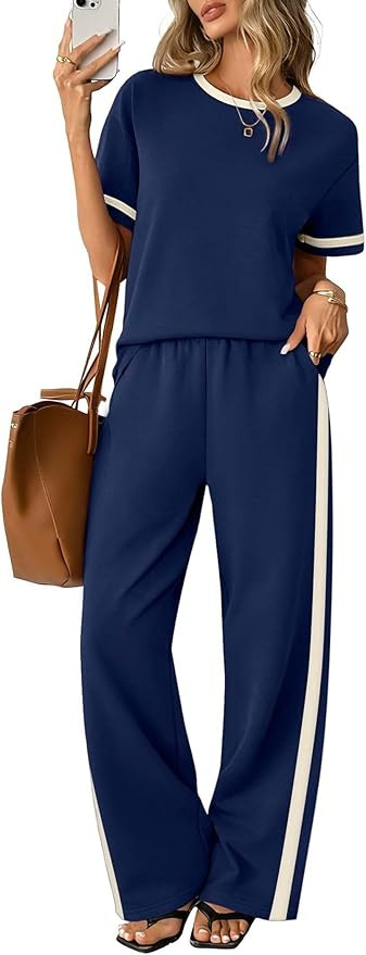 Sampeel 2 Piece Sets for Women Matching Sets Summer Outfits Resort Wear Short Sleeve Lounge Set W... | Amazon (US)
