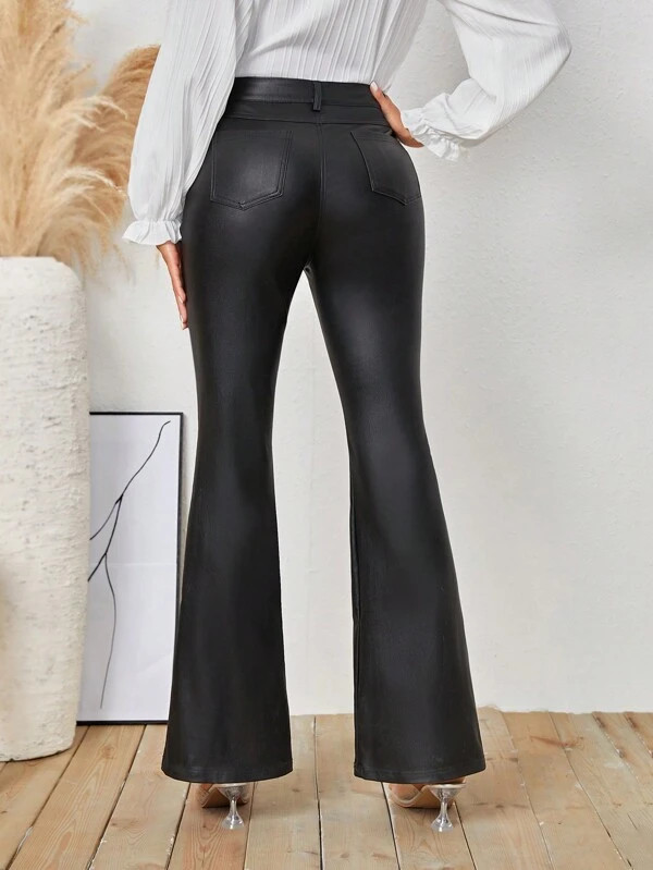 SHEIN LUNE Leather-look Flared Jeans | SHEIN