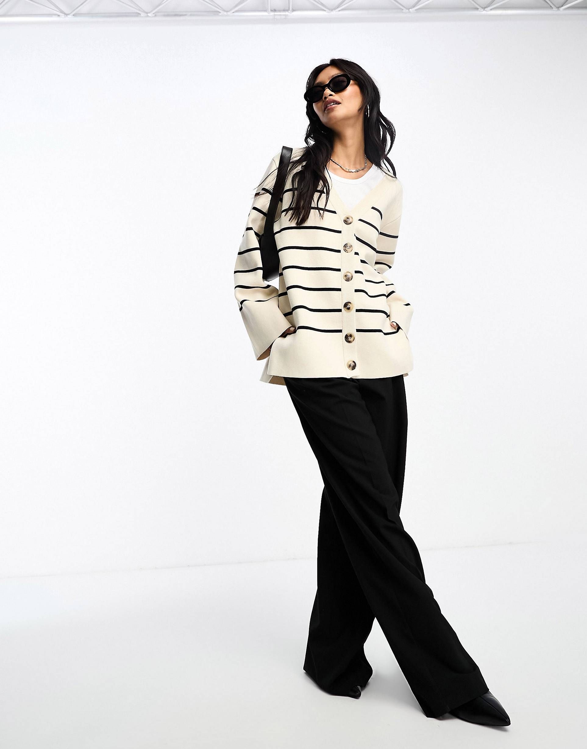 Selected Femme chuck on button through stripe cardigan in mono | ASOS (Global)