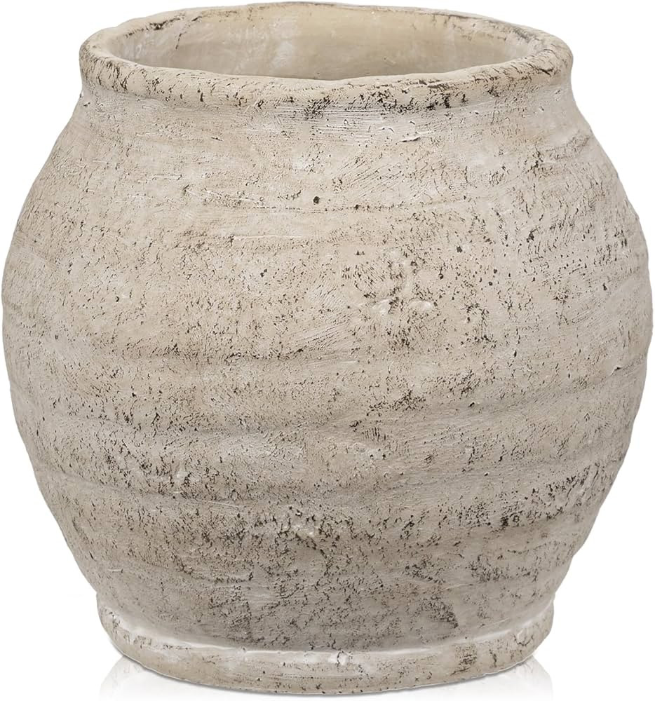 Briful 6.1'' Large Ceramic Rustic Vase Shabby Vintage Textured Vase, 4.72'' Wide Mouth Pampas Jar... | Amazon (US)