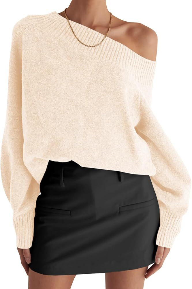 Saodimallsu Womens Off The Shoulder Sweater Long Sleeve Boat Neck Pullover 2025 Casual Trendy Loo... | Amazon (US)