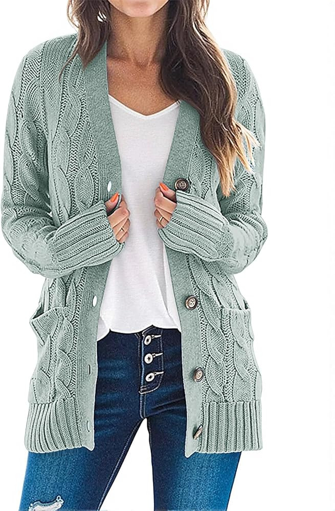 MEROKEETY Women's 2025 Fall Long Sleeve Cable Knit Sweater Open Front Cardigan Button Loose Outer... | Amazon (US)