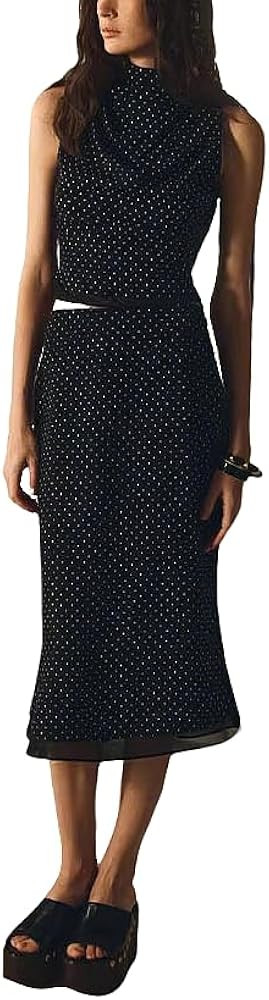 Polka Dot Skirts Sets Sleeveless Turtle Neck Tops Midi Skirts Vintage Dinner Outfits | Amazon (US)