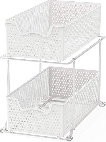 Simple Houseware 2 Tier Sliding Cabinet Basket Organizer Drawer, White | Amazon (US)