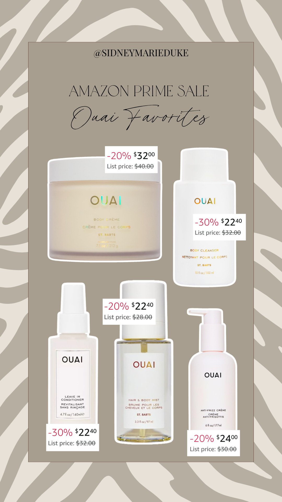 Some of my favorite Ouai products are on sale!! Time for a restock☺️




Sale alert, good deals, discount, beauty, self care, body mist, fragrance, sales, leave in conditioner, body cream, cleanser, anti frizz, hair care, sidneymarieduke 

 #LTKSaleAlert #LTKBeauty
