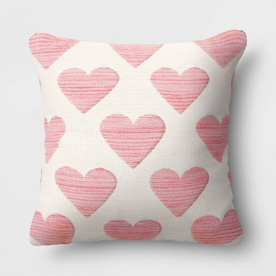 Textured Hearts Cotton Square Throw Pillow Ivory - Threshold™ | Target
