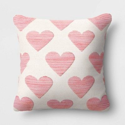 Textured Hearts Cotton Square Throw Pillow Ivory - Threshold™ | Target