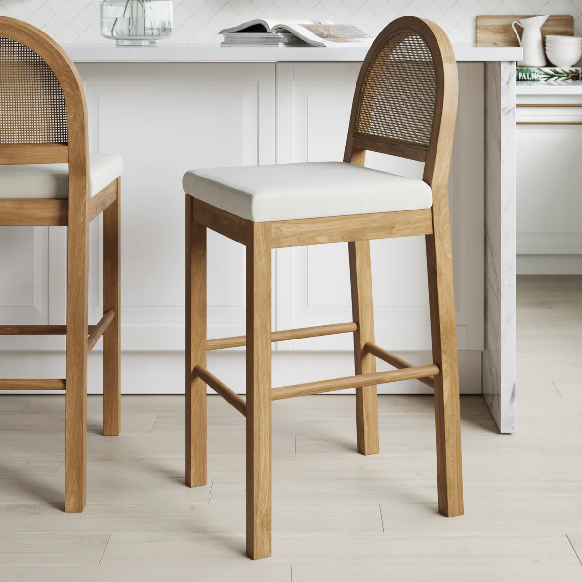 Boucle & Rattan Bar Stool Light Brown | Nathan James