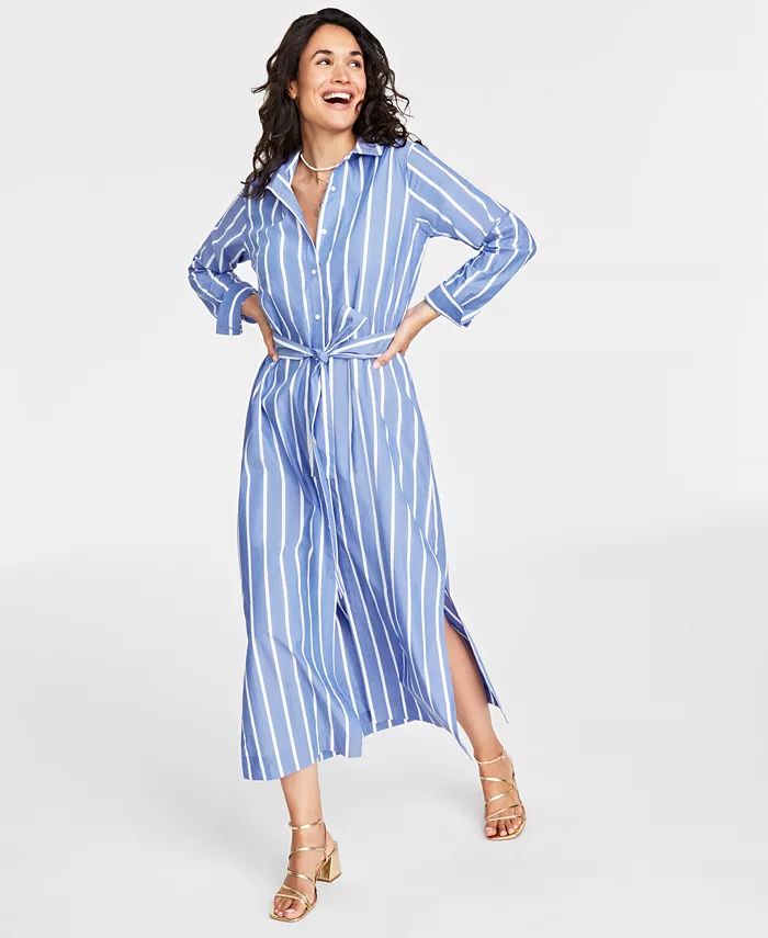 On 34th Women's Striped Midi Shirtdress, Created for Macy's - Macy's | Macys (US)