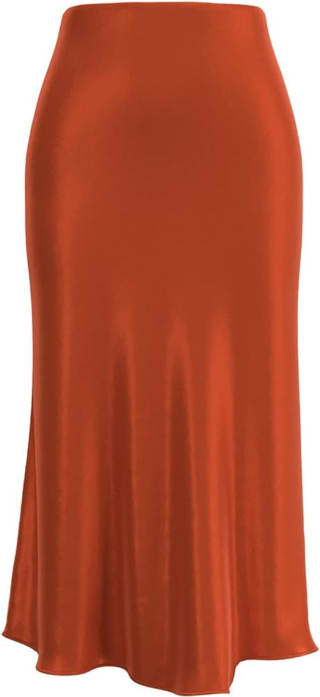 Womens Leopard Print Skirt Midi Long Length Silk Satin High Waist Elastic Skirts | Amazon (US)