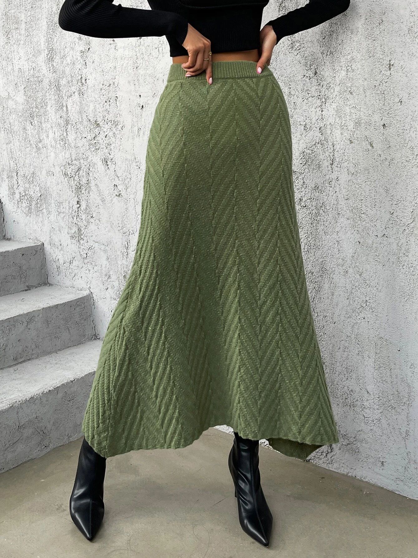 SHEIN Privé High Waist Textured Knit Skirt | SHEIN
