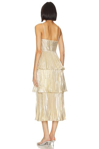 Tiered Midi Dress in Gold | Revolve Clothing (Global)