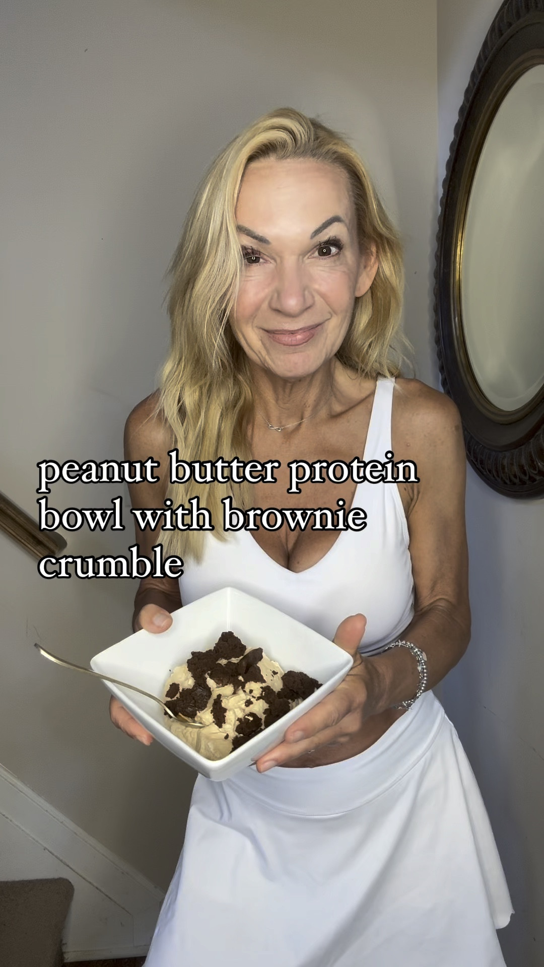 PEANUT BUTTER PROTEIN BOWL WITH BROWNIE CRUMBLE- 36 grams protein, 350 calories 

Bake the brownies ahead of time and store in the fridge  (they also freeze well when tightly wrapped)

50 CALORIE FUDGE BROWNIES

2 cups baked sweet potato 
4 eggs
1 teaspoon vanilla extract 
1 cup unsweetened cocoa powder
2 tablespoons instant  espresso 
1 cup granulated monk fruit 

Bake sweet potatoes in their jackets well ahead of time. Let them cool and skin will come off easily. Measure 2 cups of sweet potato (and enjoy any leftovers as a yummy side dish!)

Put sweet potato, eggs and vanilla in blender and blend until smooth. Pour into bowl and stir in remaining ingredients until thoroughly combined. 

Scrape into and 8x8 inch pan- can be lightly greased or lined with parchment and bake at 350 for 35 minutes or until set in the middle. They will firm up as they cook but will remain very moist and fudgey.  

Let cool and cut into 16 pieces, Store leftovers in the fridge. I think the taste and texture improve after spending time in the fridge. 

Each brownie has around 50 calories (and is packed with nutrients from the sweet potato and eggs!)


PEANUT BUTTER PROTEIN BOWL- 36 grams of protein, 300 calories 

1 cup plain 2% Greek yogurt 
1/4 cup powdered peanut butter
1 tablespoon granulated sweetener- I used Monkfruit 

Stir it all together and enjoy!

 

xoxo
Elizabeth 









#LTKVideo #LTKHome #LTKOver40