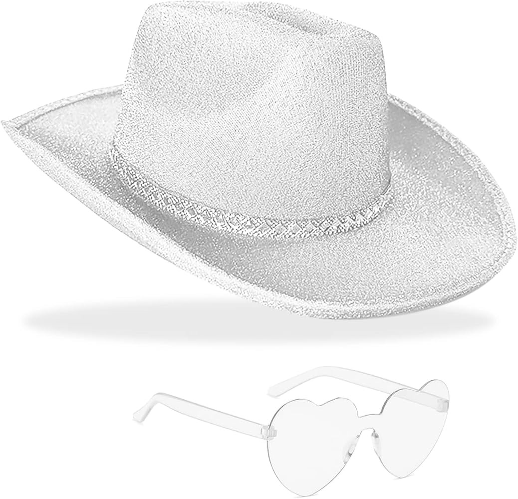 Cowgirl Hat with Heart Sunglasses Glitter Cowboy Hat for Women & Girls Cosplay Bachelor Party Cos... | Amazon (US)