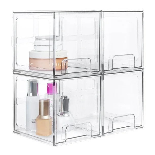 TALL Stackable Makeup Storage Drawers, Vtopmart 4 Pack Acrylic Bathroom Organizers, Clear Plastic... | Walmart (US)