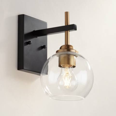 Duka 9 3/4" High Black and Gold Glass Globe Wall Light | Lamps Plus