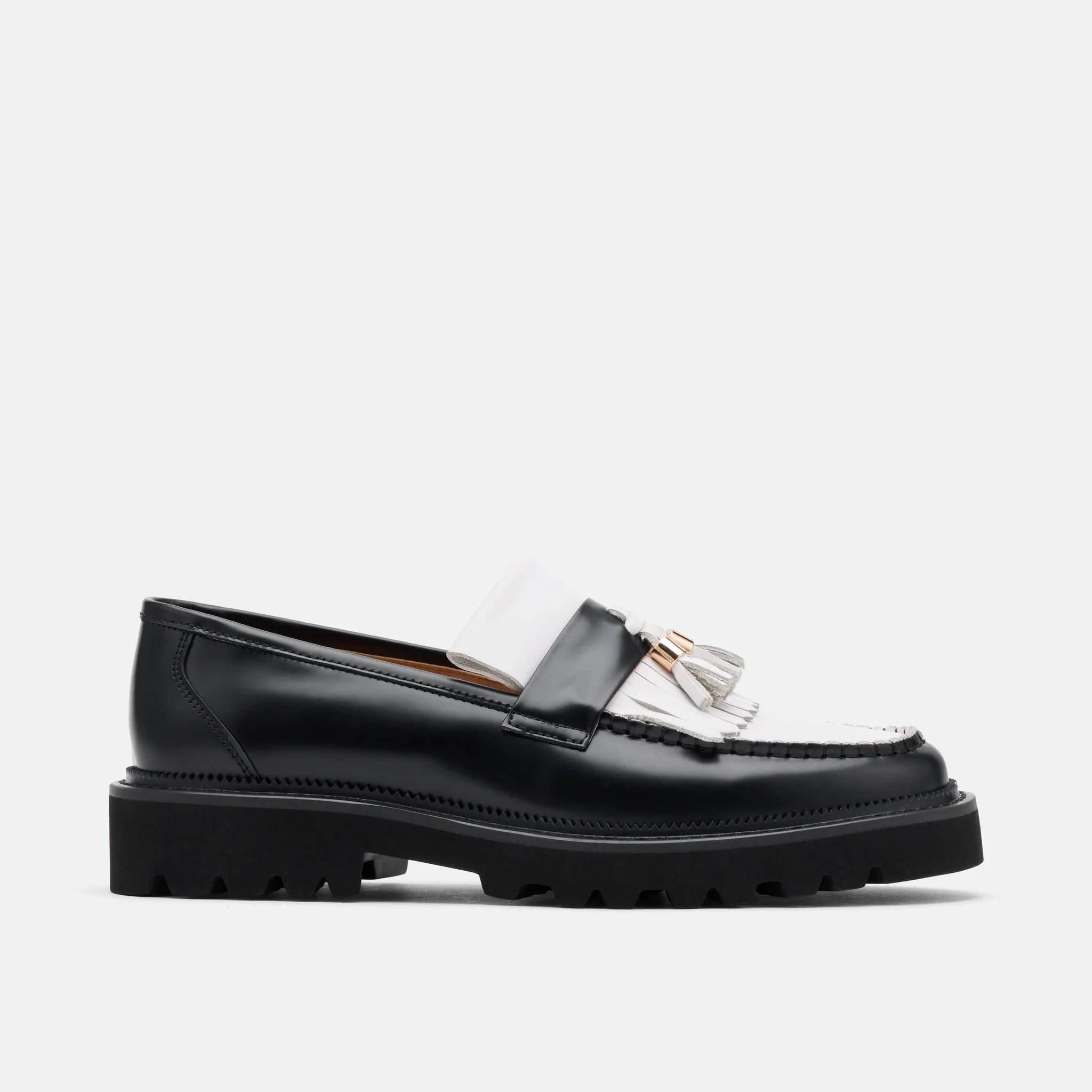 Journey Black/White Leather Lug Tassel Loafer | Marc Nolan