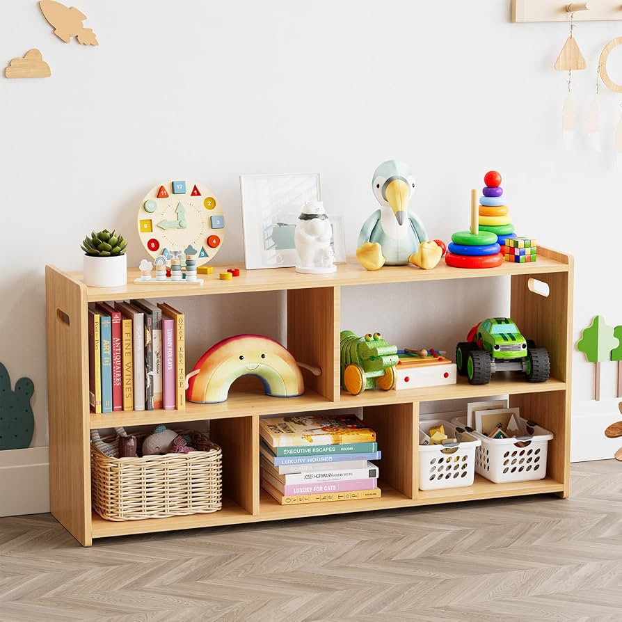 SpaceAid 5-Compartment Bookshelf, Montessori Bookcase for Toddlers, Wooden Book Shelf Organizer S... | Amazon (US)