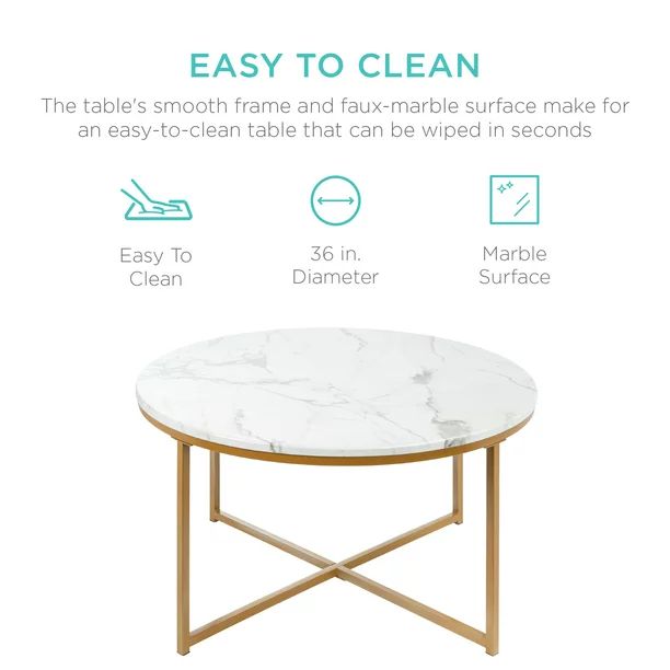 Best Choice Products 36in Faux Marble Modern Living Room Round Accent Side Coffee Table w/Metal F... | Walmart (US)