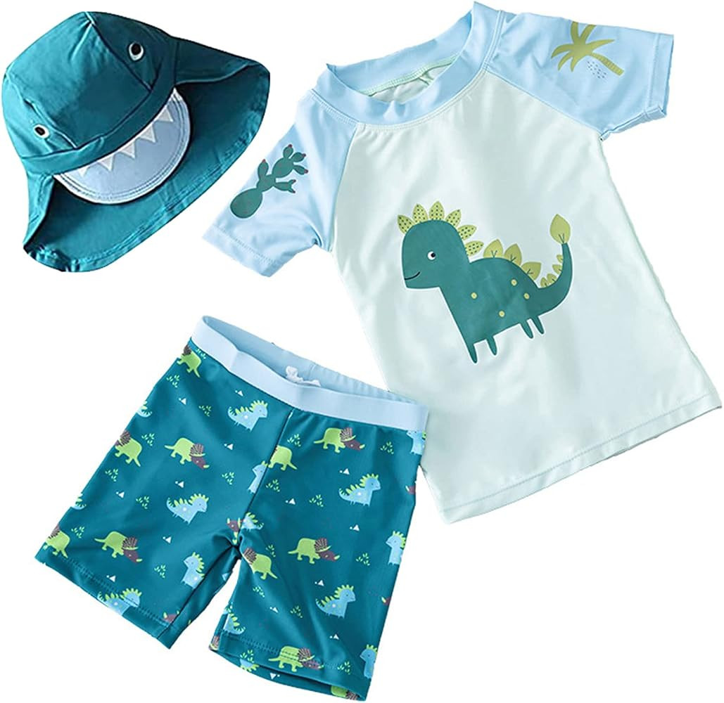 Baby-Boys Toddler Long Sleeved Rashguard Swim Bathing Suit and Sun Hat Set | Amazon (US)
