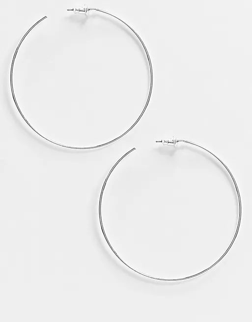 ASOS DESIGN fine wire 50mm hoop earrings in silver tone | ASOS (Global)