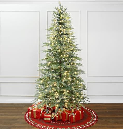 LuxenHome 6.5FT Artificial Christmas Tree, Realistic Cypress Slim Christmas Tree Prelit with 350 LED Lights, 532 PE Brand Tips, Plug-in Green Artificial Trees Indoor and Outdoor Holiday Display | Amazon (US)