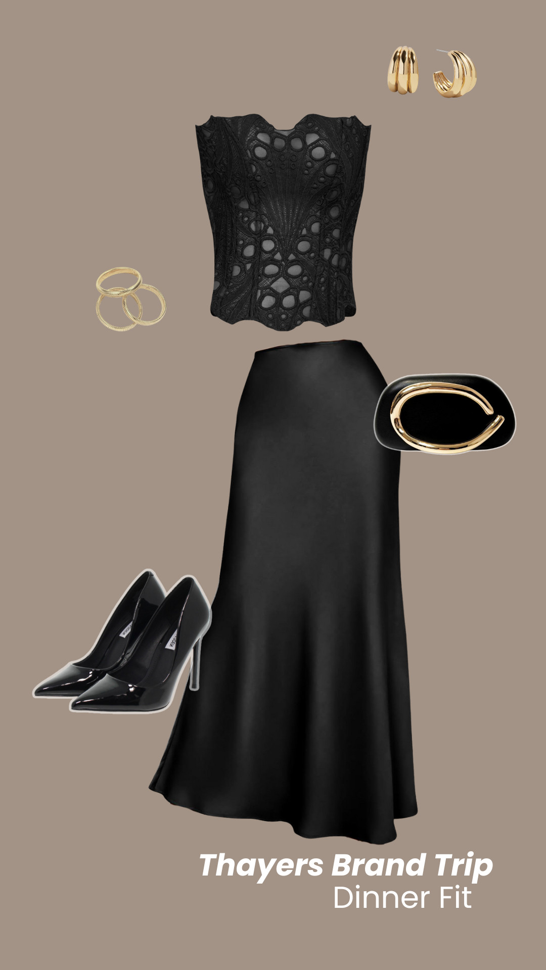 Thayers Brand Trip - Dinner Fit

Corset: Pretty Little Thing
Skirt: Amazon
Heels: Steve Madden
Bag: Amazon
Earrings: BaubleBar
Bracelet: Amazon


#eveninglook #blackonblack #elevatedstyle #amazonfashion #fallstyle 

 

#LTKParties #LTKFindsUnder100 #LTKStyleTip