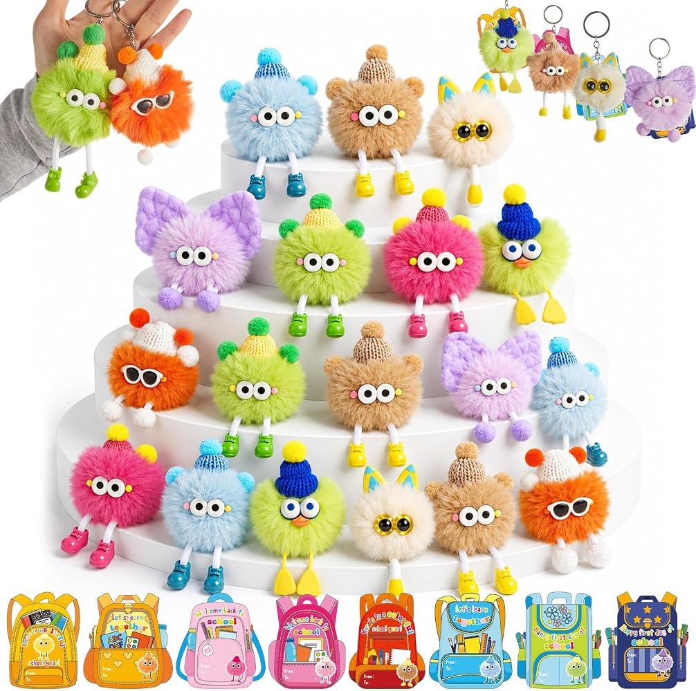 24 Sets Back to School Gifts for Students Teachers Cute Plush Keychains with Gift Cards First Day... | Amazon (US)