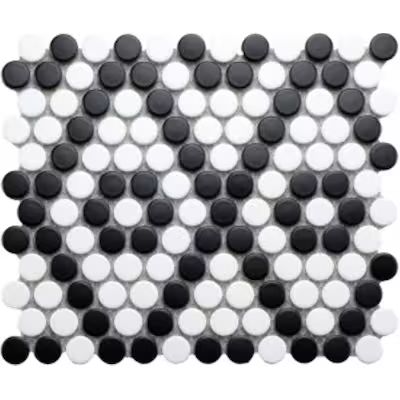 Splash Mosaic Tile Cascade 5-Pack White and Black 9-in x 10-in Glazed Porcelain Penny Round Floor... | Lowe's