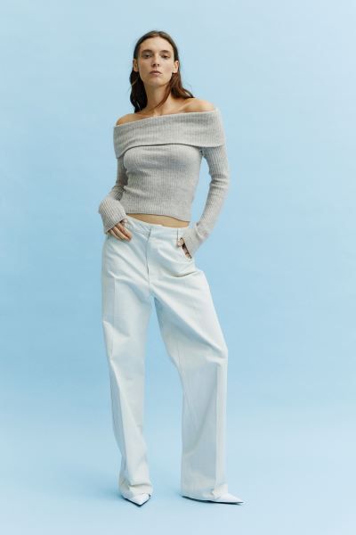 Off-the-shoulder Sweater - Light taupe melange - Ladies | H&M US | H&M (US + CA)