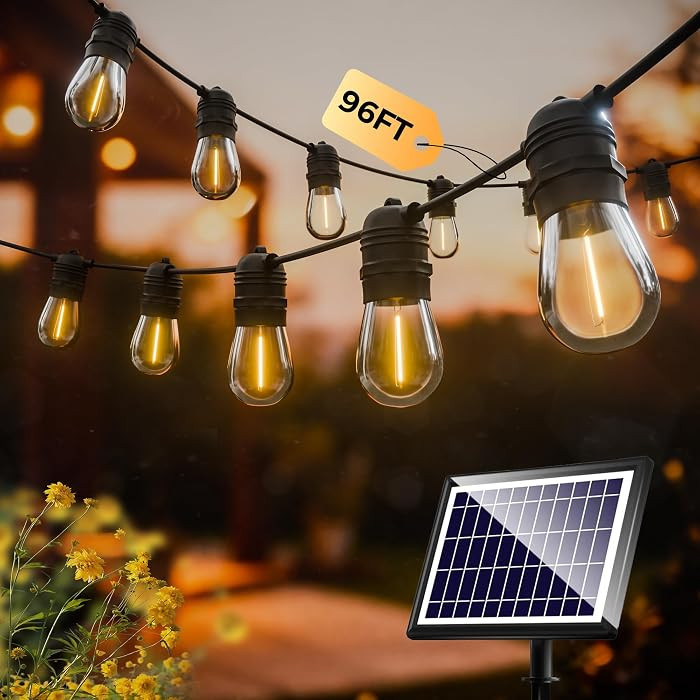 Solar String Lights Outdoor Waterproof,96FT Solar Patio Lights with Shatterproof Edison Bulbs,Out... | Amazon (US)