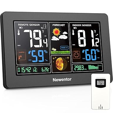 Newentor Weather Station Wireless Indoor Outdoor Thermometer, Color Display Digital Weather Therm... | Amazon (US)