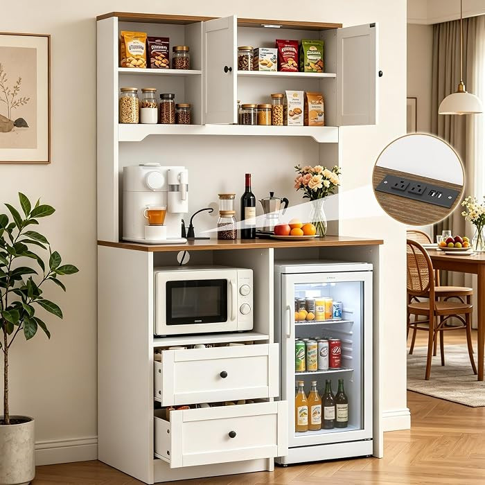 72" Kitchen Pantry Storage Cabinet with Fridge Space, White | Amazon (US)