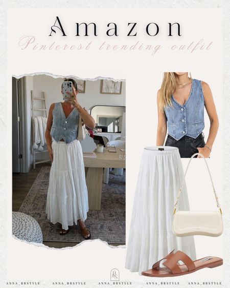 Amazon Pinterest trending outfit, white maxi skirt, denim vest for women, summer outfit 

#LTKfindsunder100 #LTKfindsunder50