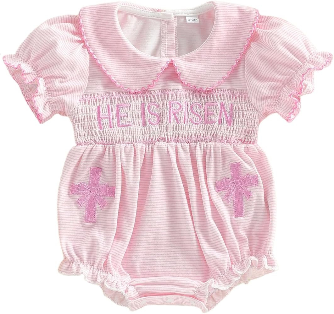 Baby Girl Easter Outfit Bunny Embroidery Onesie Infant Short Sleeve Bubble Romper Cute Easter Clo... | Amazon (US)