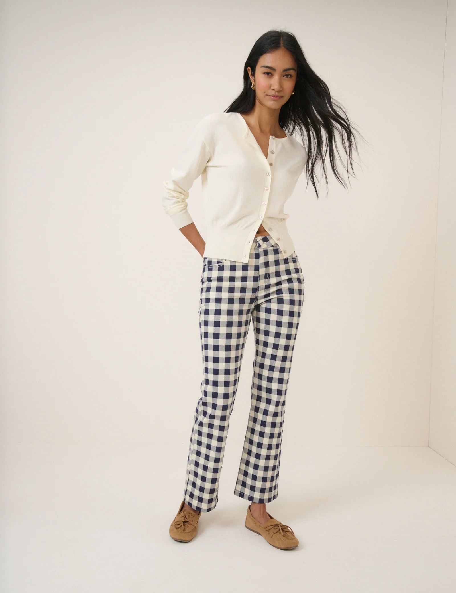 Navy Gingham Angel Kick Flare Jeans | Nobody's Child