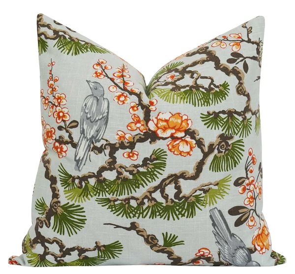 Starling Garden Bird Toile Linen Pillow | Land of Pillows