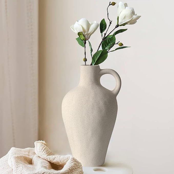 White Ceramic Vase Farmhouse Pampas Flower Vases Rustic Pottery Clay Jug for Decorative Centerpie... | Amazon (US)