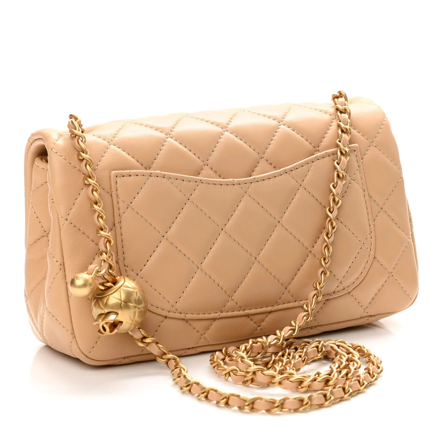 Lambskin Quilted Mini CC Pearl Crush Rectangular Flap Beige | FASHIONPHILE (US)