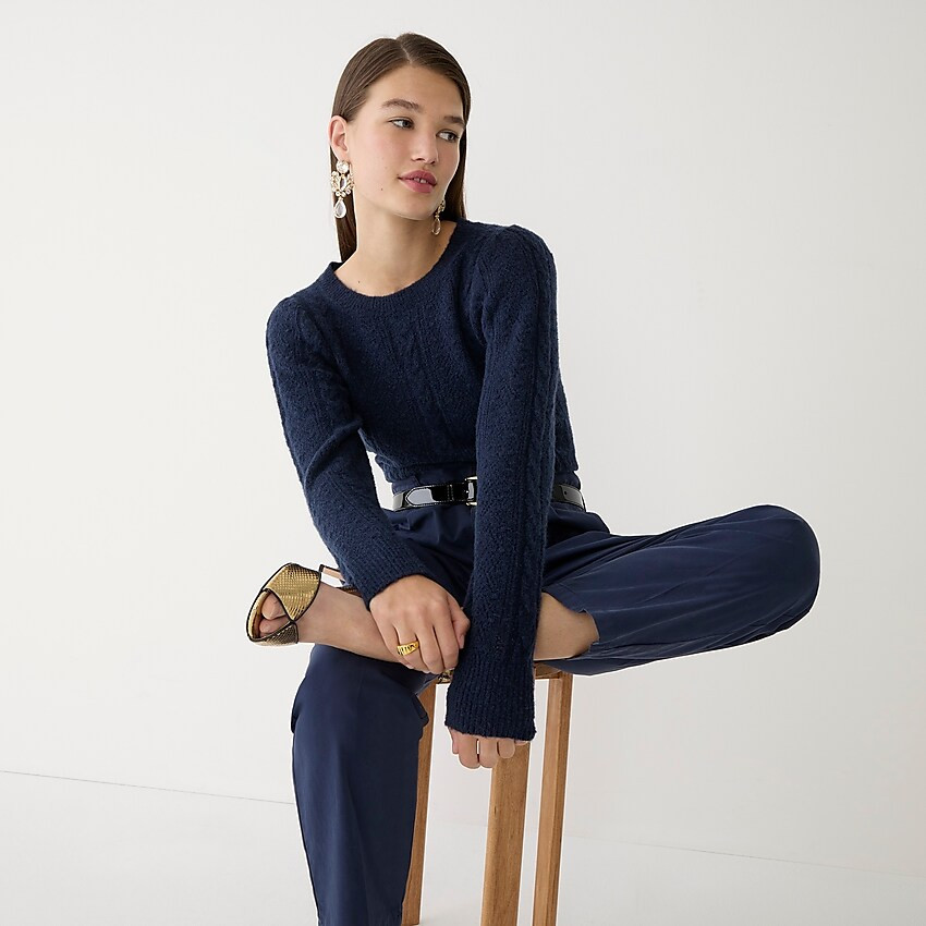 Pointelle cable-knit crewneck sweater | J. Crew US