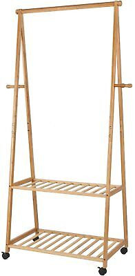 Homfa Bamboo Rolling Clothing Rack with Storage Box Shelves and Hooks | eBay US