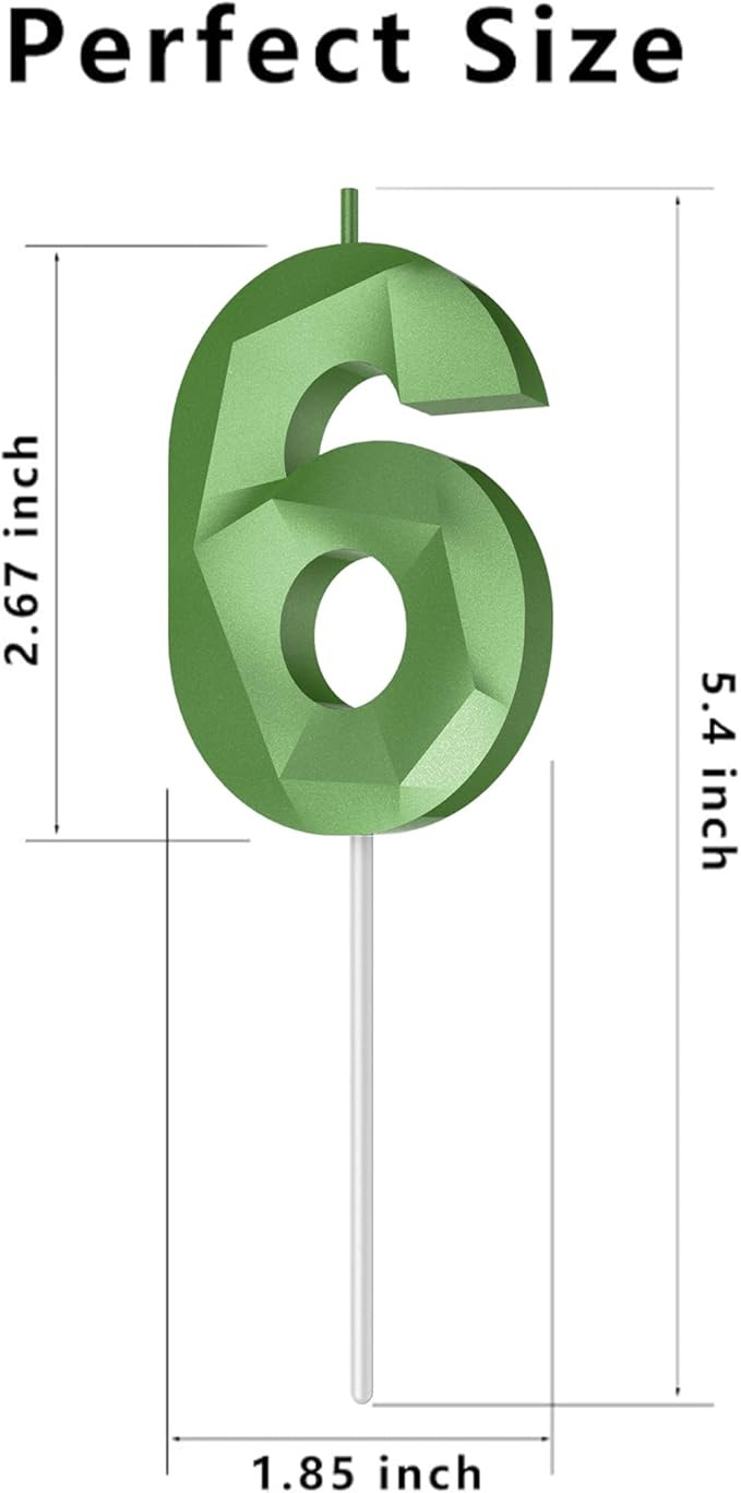Number Birthday Candles(6 Candle Green) 3D Diamond Shape Number Happy Birthday Cake Candles for B... | Amazon (US)