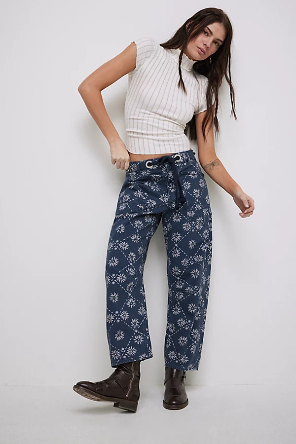 We The Free Moxie Printed Low-Slung Barrel Jeans | Free People (Global - UK&FR Excluded)