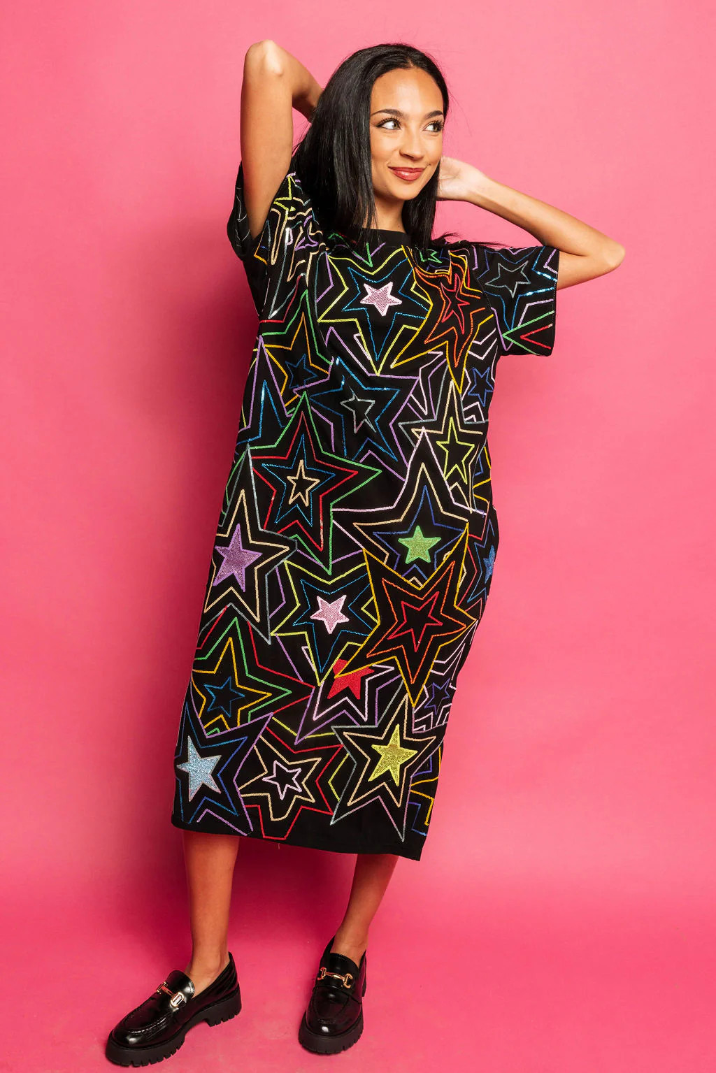 Black Multi Star Midi Dress | Queen of Sparkles