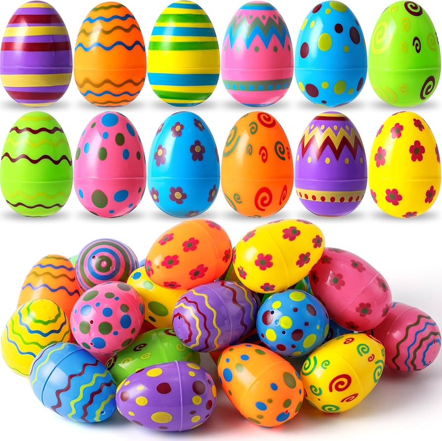 JOYIN - Huevos de Pascua estampados de plástico, coloridos, 3.15 pulgadas, vacíos, para rellena... | Amazon (US)